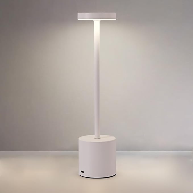 Rechargeable Cordless Table Lamp,Portable Outdoor 5000mAh Battery Operated LED Table Light Touch Control 3 Color Dimmable for Bedroom,Patio,Cofee,Camping,Dining,Restaurant&Livingroom-White