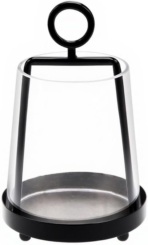6" Wide Modern Farmhouse Metal Hurricane Candle Holder with Handmade Sturdy Glass Sleeve in Black for Pillar Candle & Plants, Glass Hurricane Lantern, Industrial, Minimalistic