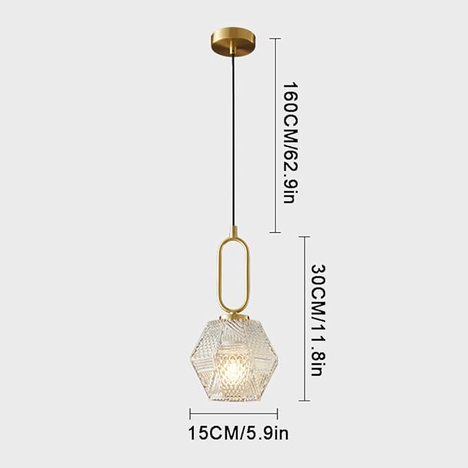 Modern Gold Hexagonal Pendant Light Contemporary Clear Glass Pendant Lamp Minimalist Bedside Hanging Lamp for Kitchen Island Bedroom Bedside Accent Lighting