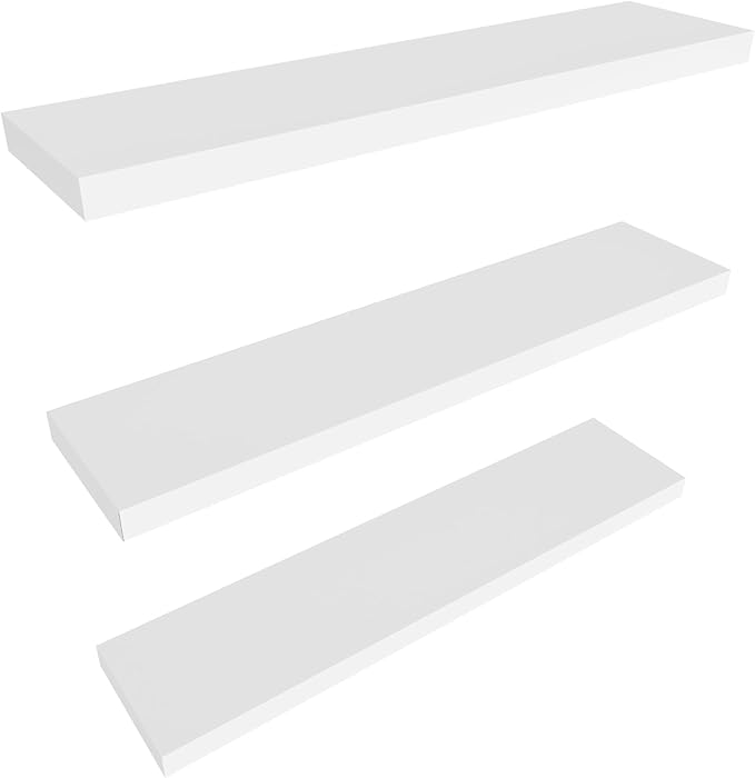 Colima Bathroom Floating Shelves for Wall, 36" Floating Wall Mounted Shelf, Rustic Wood Storage Hanging Shelf for Home Organization, Bathroom, Kitchen, Living Room (Set of 3, White)