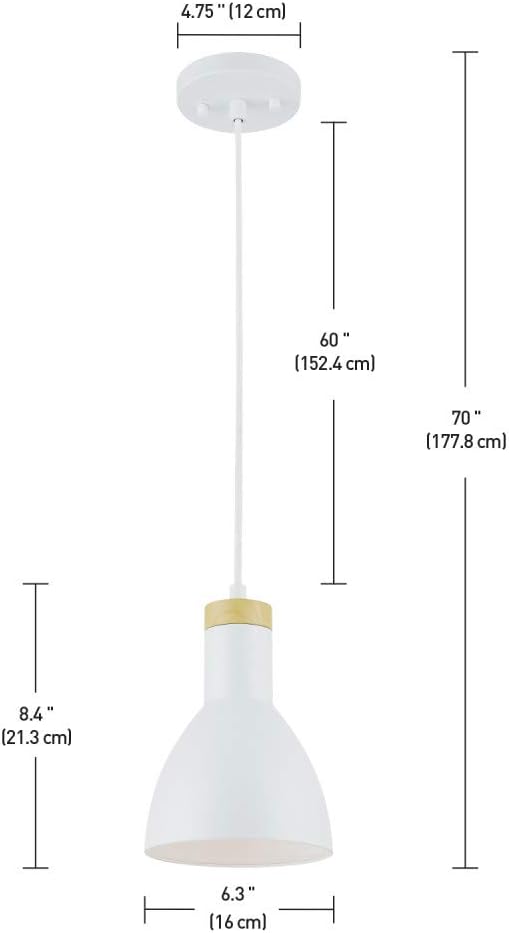 GLOBE Electric 60765 1-Light Pendant Light, Matte White, Wood Grain Accent