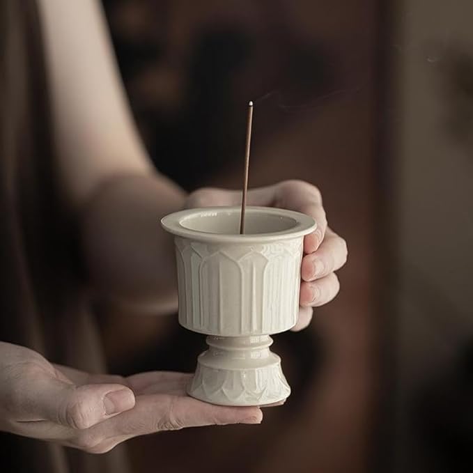 Incense Holder Modern Minimalist Circular Incense Stick Burner for Cones or Sticks for Yoga & Meditation, Enhance Atmosphere,Ceramic Ash Catcher White-1