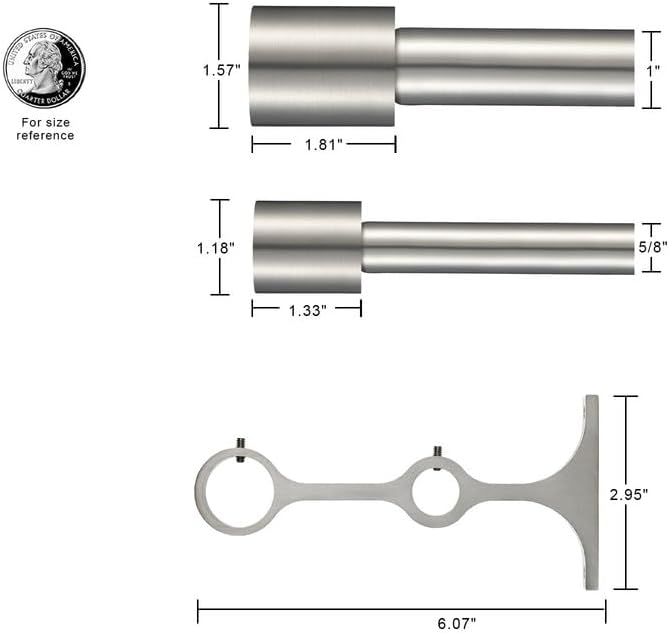 Double Curtain Rods 72-144" (6-12ft), Brushed Nickel Double Drapery Rod with Cap Finials, 1 Inch Front and 5/8 Inch Back Diameter Heavy Duty Dual Curtain Rod, Decorative Double Rods for Window