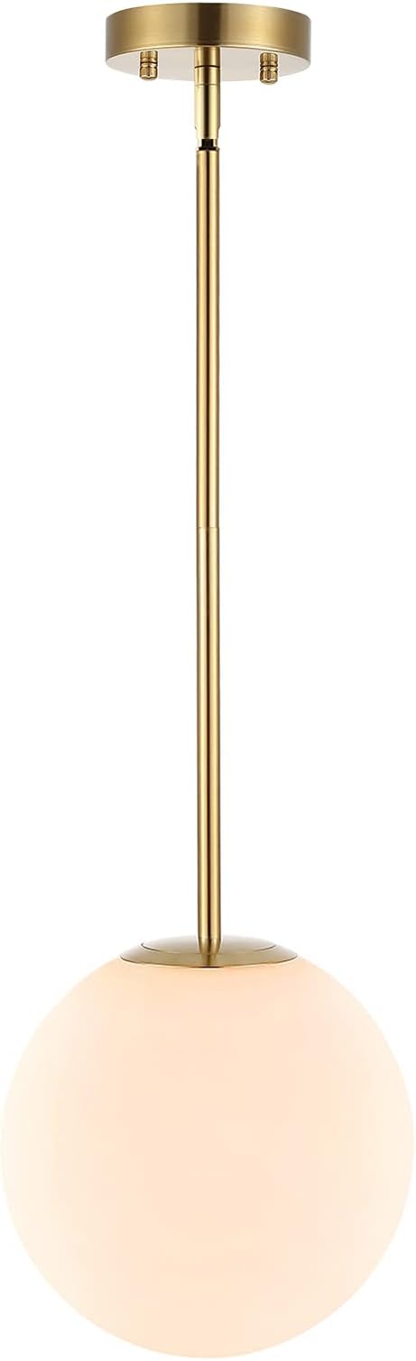 Modern Globe Pendant Light 1-Light Mid Century Chandelier Large 7.87” White Globe Glass Shade Brushed Brass Finished Hanging Light Fixture for Kitchen Island (Gold)