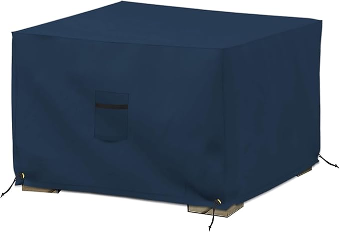Covers & All Outdoor Ottoman Cover, 12 Oz PVC Polyester, Waterproof Ottoman Slipcover Resists Tear and UV, Square Patio Furniture Covers for Indoor/Outdoor Use (34" L x 34" W x 18" H, Blue)