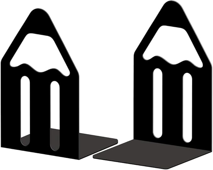 Peacoblue Metal Bookends for Shelves, Modern Decorative Heavy Duty Study Book Ends Stoppers for Office, Desk, Shelf, Room 5.3"x4.3"x7.9" Cast Iron Simple Tall Bookends 1 Pair (Pencil)