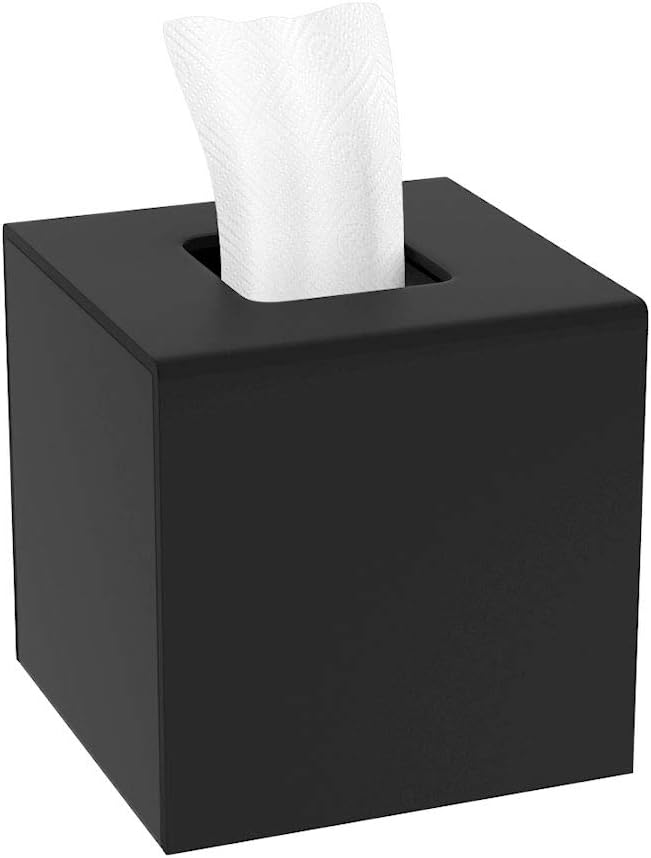 HIIMIEI Tissue Box Cover, Acrylic Tissue Holder Napkin Dispenser for Home Office Restaurant Desk Decor, Black Square 5.4x5.4x5.4''