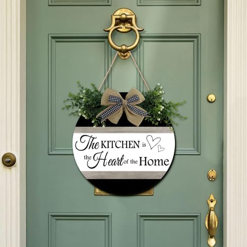 Wooden The Kitchen Is The Heart Of The Home Sign 12inch, Wood Kitchen Door Wall Decor Rustic Wooden Kitchen Signs for Dinning Room Home Decor