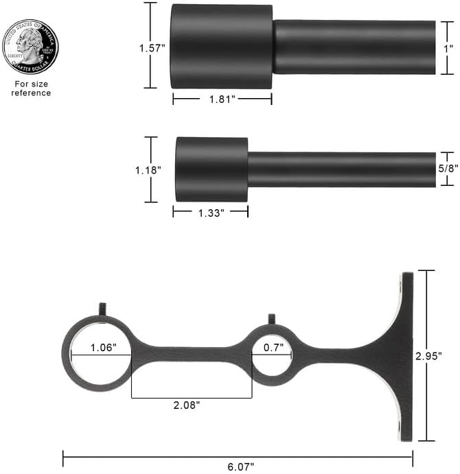 Double Curtain Rods for Window 72 to 144 Inch (6-12ft), Matte Black Double Drapery Rod, Heavy Duty 1 Inch Front and 5/8 Inch Back Decorative Dual Window Rods with Cap Finials