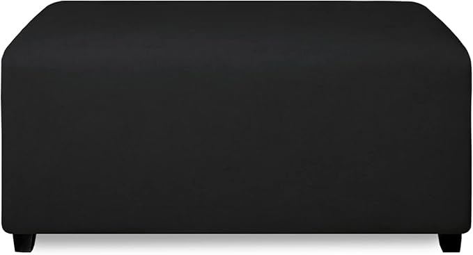 PureFit Super Stretch Soft Form Fit Ottoman Cover Rectangle - Ottoman Slipcovers for Foot Stool & Folding Storage Furniture for Living Room with Nonslip Elastic Bottom (Small, Black