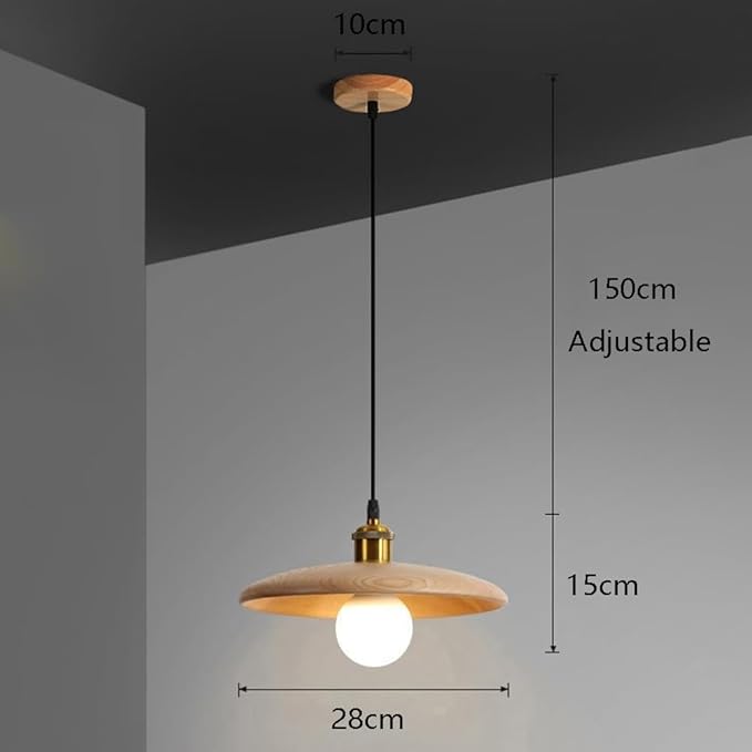 Modern Nordic Minimalist Solid Wood Pendant Light Japanese Style Disc Hanging Lamp Natural Wood Finish Pendant Lamp for Dining Room Kitchen Island Bedroom Lighting