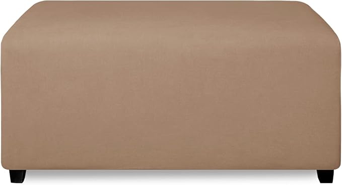 PureFit Super Stretch Soft Form Fit Ottoman Cover Rectangle - Ottoman Slipcovers for Foot Stool & Folding Storage Furniture for Living Room with Nonslip Elastic Bottom (Small, Camel)