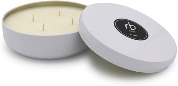 Rosbas Candle, Green Tea & Lemongrass Scented, Natural Soy Wax, White Metallic Tin, 14.5 oz, 4 Cotton Wicks, Long Burn Time, Drawstring Cotton Bag, Non-Toxic, Handmade in The USA