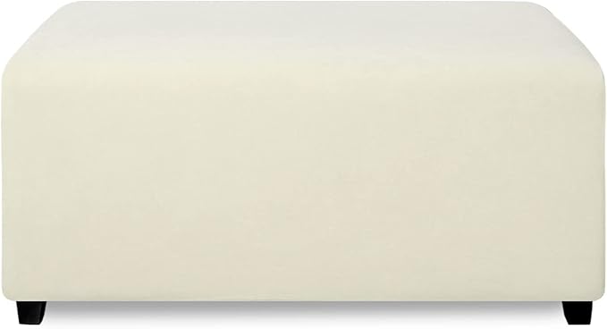 PureFit Super Stretch Soft FormFit Ottoman Cover Rectangle - Ottoman Slipcovers for Foot Stool & Folding Storage Furniture for Living Room with Nonslip Elastic Bottom (Small, Ivory)