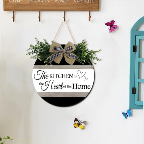 Wooden The Kitchen Is The Heart Of The Home Sign 12inch, Wood Kitchen Door Wall Decor Rustic Wooden Kitchen Signs for Dinning Room Home Decor