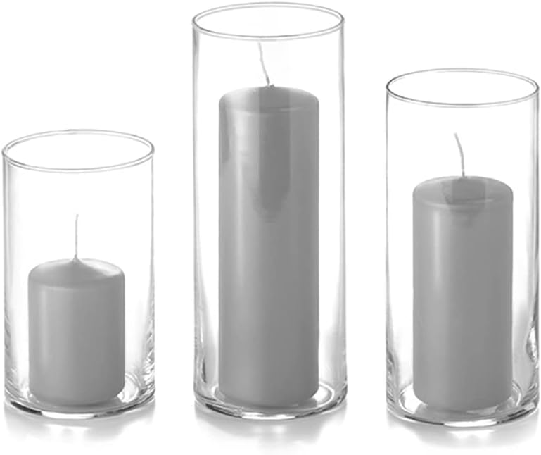 yummi Set of 12 Slim Pillars and Cylinder Vases - Light Gray