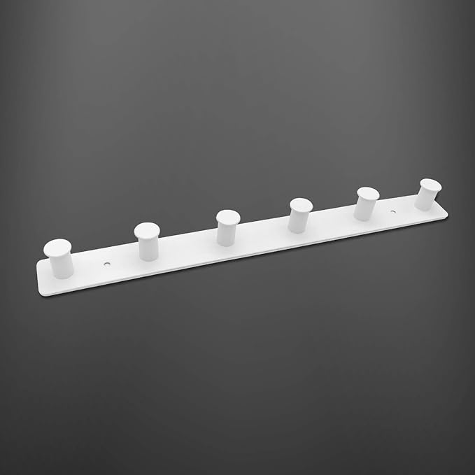 Coat Rack Wall Mounted, White Coat Hooks Adhesive & Screw in, Stainless Steel Door Hooks for Hanging Hat Towels Clothes, Hook Rail with 6 Round Hangers