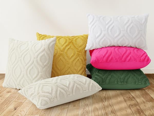 decorUhome Throw Pillow Covers 12x20 Inch Set of 2, Soft Plush Faux Wool Forest Elf Solid Couch Pillow Covers, Accent Farmhouse Neutral Lumbar Pillow Cases for Sofa Bed Living Room