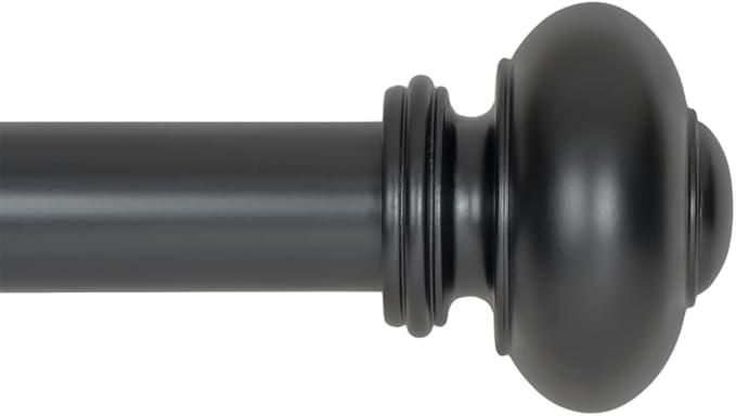 Ivilon Drapery Window Curtain Rod - Knob Design, 1 Inch Rod, 28 to 48 Inch. Black