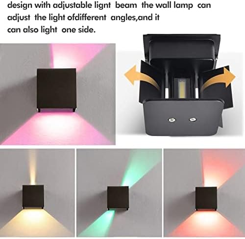 Wrasse RGB Outdoor Wall Sconce Lighting Color Changing Porch Wall Lights RGBW Modern Cube Light 120V Black Up Down Mounted Exterior Wall Sconces Fixtures for House Outside Front Door