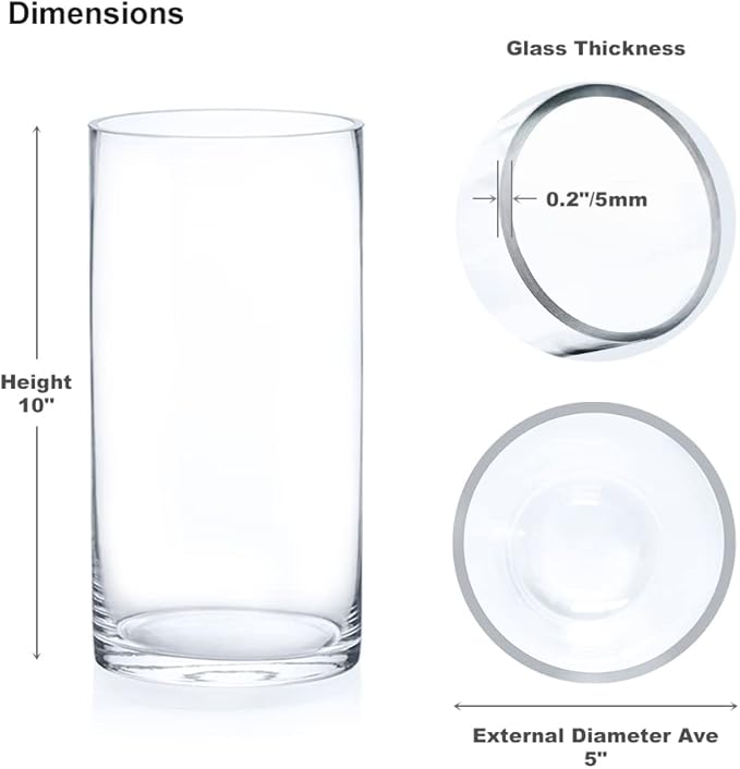 Enova Floral Set of 4 Clear Glass Cylinder Vase, 5W x 10H Inches Tall Clear Flower Vase, Pillar Candle Floating Candle Holders, Decorative Glass Vase for Wedding Centerpieces, Home Table Decor