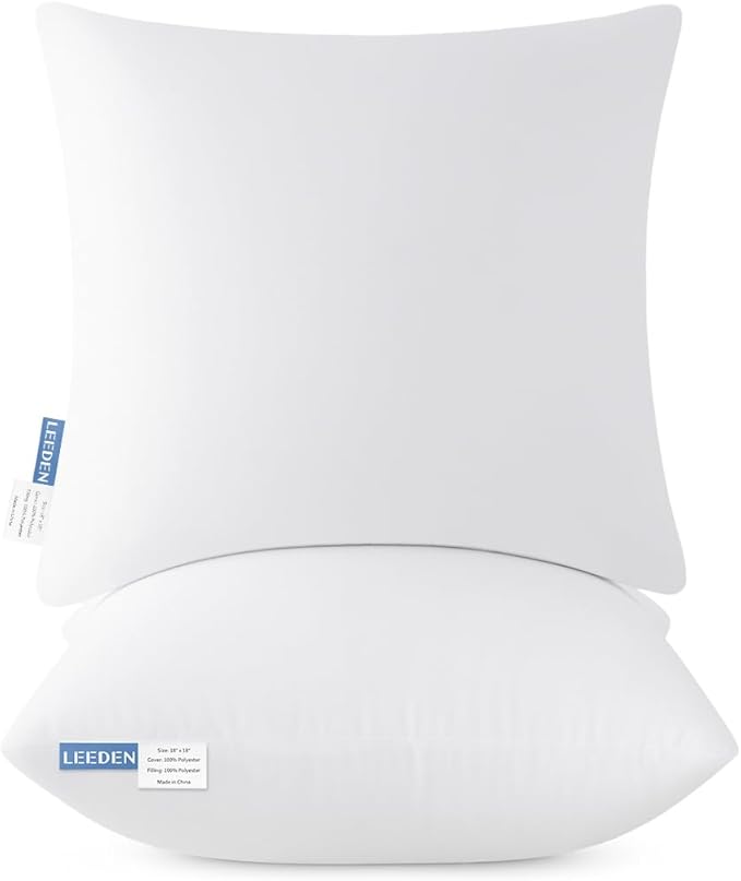 Leeden 24x24 Pillow Inserts, 24 Inch Decorative Throw Pillow Inserts, Soft Fluffy Square Throw Pillows for Couch, Sofa, Bed, and Home Decor White Cushion Pack of 2