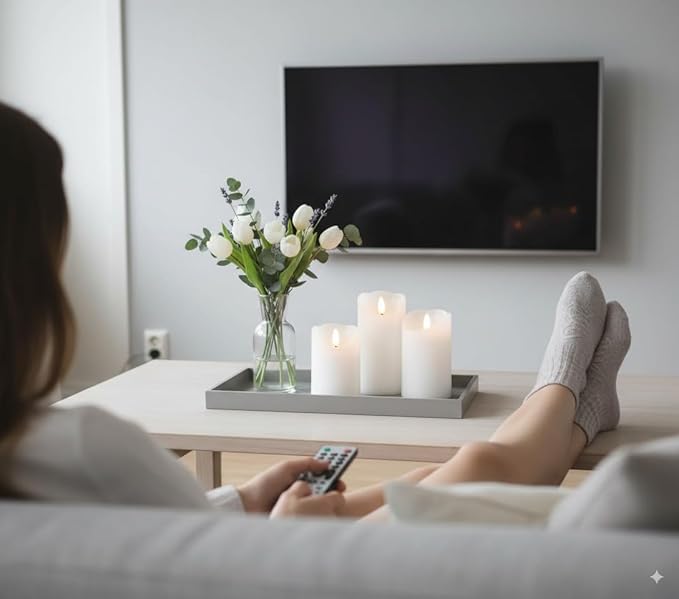 VENTA Set of 3 Ivory & White Pillar Candles | Real Wax Battery Operated Flickering LED Candles with Remote | Timeless Decor for Farmhouse, Modern & Mantel Displays