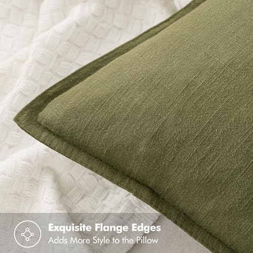 MIULEE Olive Green Linen Pillow Covers Pack of 4 Decorative Natural Solid Throw Pillow Covers Soft Accent Boho Farmhouse Couch Pillowcases Modern Home Decors for Living Room Bed Sofa 20x20 Inch