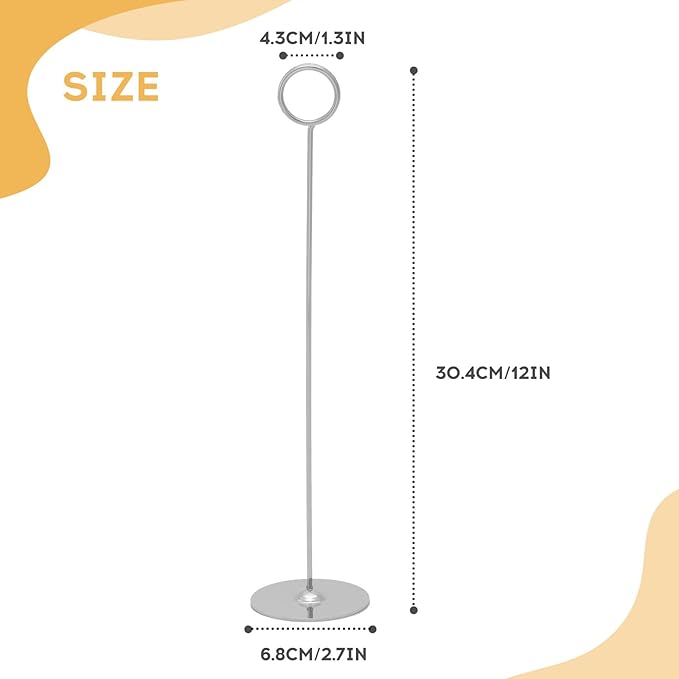 Urban Deco 16PK Table Number Holders Place Card Holders 12 Inch Table Card Holders Steel Card Holders for Photos, Food Signs, Memo Notes, Weddings, Restaurants, Birthdays（ Silver）