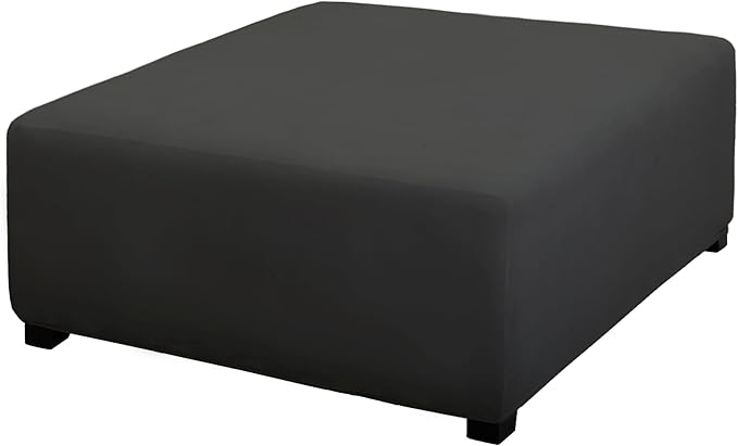 PureFit Super Stretch Form Fit Square Ottoman Cover Rectangle - Ottoman Slipcovers for Foot Stool & Folding Storage Furniture for Living Room with Nonslip Elastic Bottom (Medium-XL, Dark Gray)
