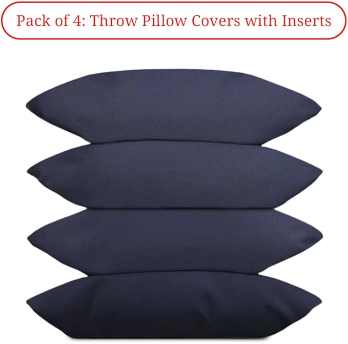 Covers & All Premium Square Throw Pillow Inserts with Covers Set of 4, 12 x 20 Inches Navy Blue, Decorative Cushions for Couch Sofa Home Decor Office Travel UV Resistant Waterproof Soft Cushions