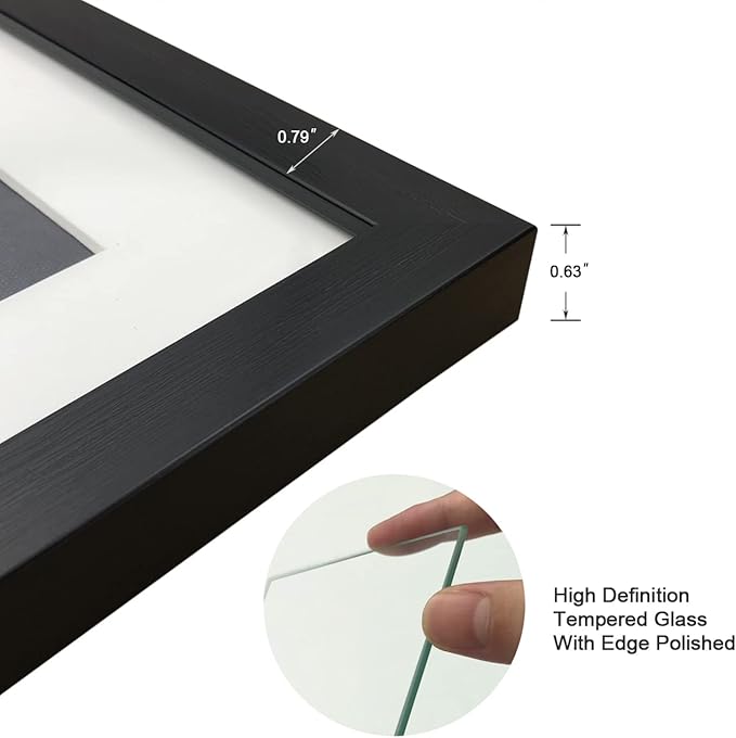 8x8 Picture Frame Set of 3 with Real Glass for Pictures 5x5 with Mat or 8x8 Without Mat, Wall Gallery or Tabletop display Photo Frames in Black