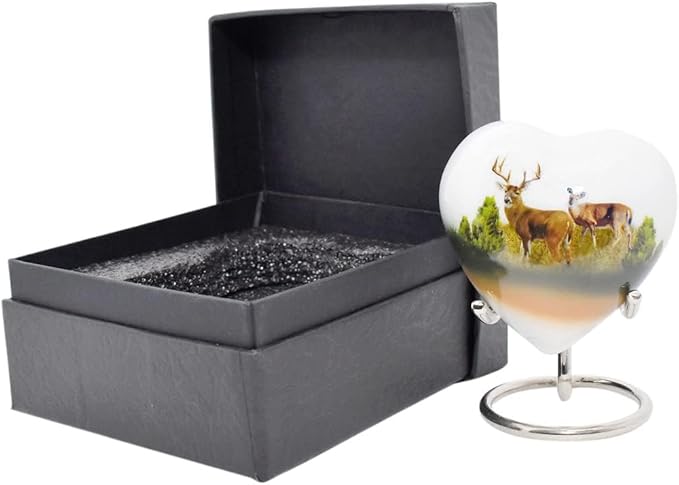 Bold & Divine Deer Print Design Urn | Mini Heart Cremation Urn with Stand & Premium Box | Honor Your Loved One with Urn Heart Shaped - Perfect for Adults & Infants