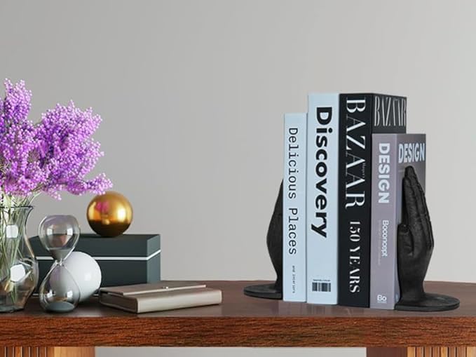 Ambipolar Hands Style Decorative Bookends - Antique Black Cast Iron Decorative Accent for Home Decor, Bookshelf, Living Room Decor, Decorative Bookends for Heavy Books