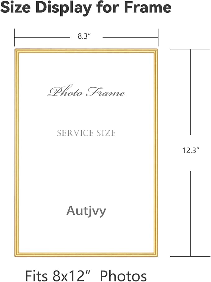 8x12 Picture Frame Set of 2, Matte Gold Modern Simple Thin Aluminum Metal Photo Frame with HD Real Glass, Display for Tabletop and Wall Collage, 2 Pack