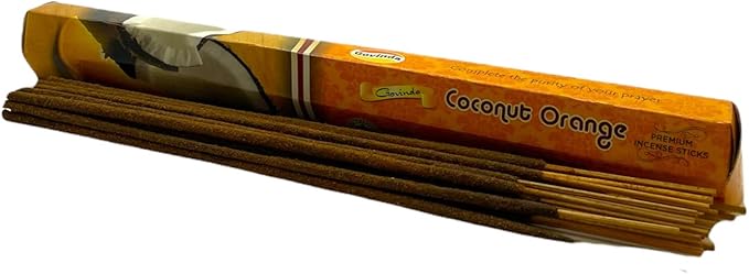 Govinda Incense - 120 Incense Sticks, Premium Incense, Masala Coated (Coconut Orange)