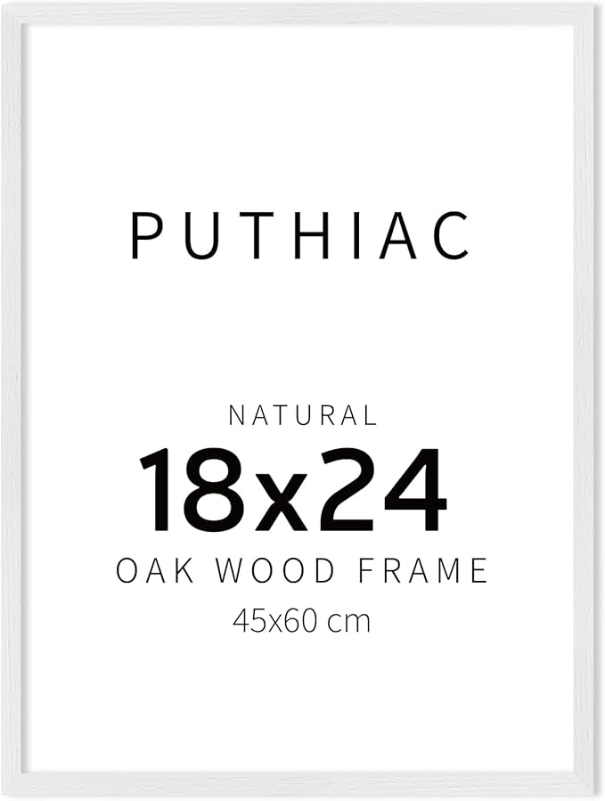 puthiac 18x24 White Oak Wood Frames -18"x24" Poster Frames for Wall, 18x24 Picture Frames for Wall, 18 x 24 Picture Frames, 18 x 24 Frames for Wall (1 Pack, White)