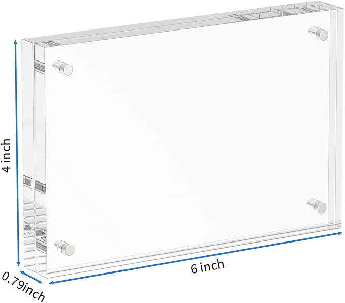 NIUBEE 4x6 Acrylic Picture Frame, Photo Frame 20% Thicker Block,Clear Frameless Acrylic Frames Double Sided,Magnetic frames for Desktop Display