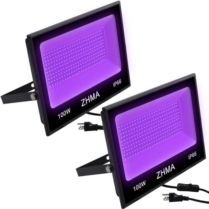 100W LED Black Light,IP66 Waterproof,for Indoor and Outdoor Blacklight Party,Aquarium,Neon Glow,Halloween Decoration,Fluorescent Effect, Glow in The Dark Curing.（2 Pack）