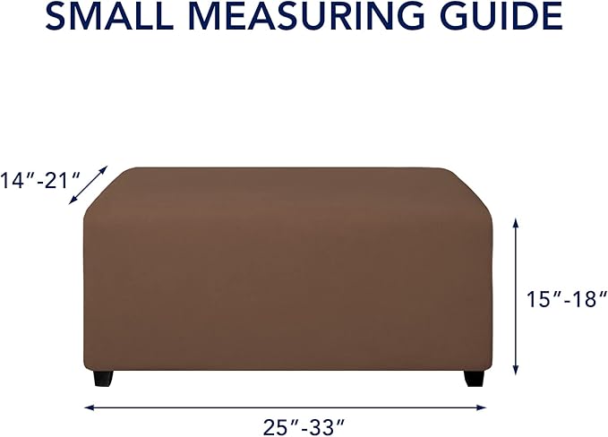 PureFit Super Stretch Soft Form Fit Ottoman Cover Rectangle - Ottoman Slipcovers for Foot Stool & Folding Storage Furniture for Living Room with Nonslip Elastic Bottom (Small, Brown)