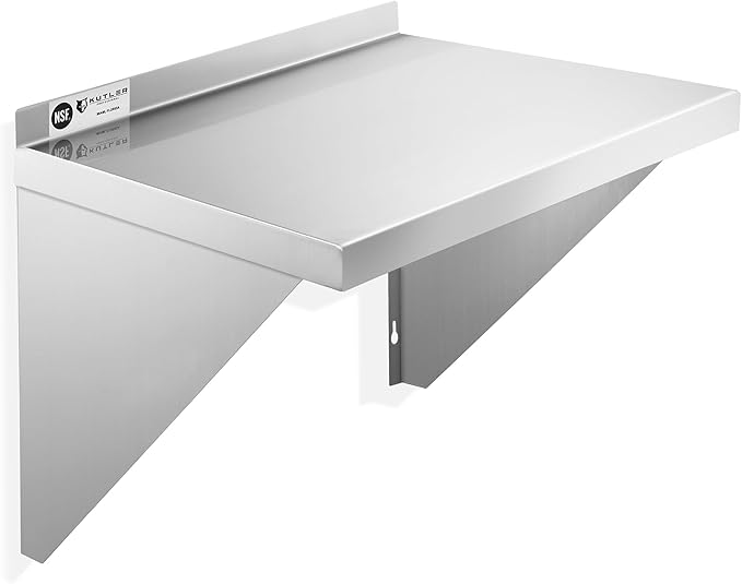 KUTLER Stainless Steel Shelf - 18" x 24", NSF Commercial Wall Mount Shelves with Backsplash, Floating Metal Shelving for Restaurant, Kitchen, Home