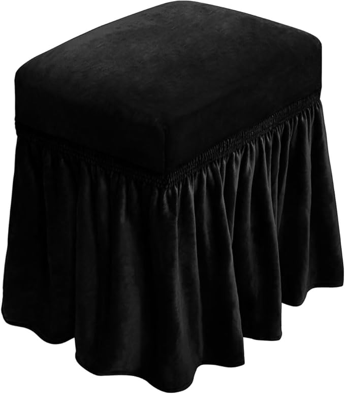 NICEEC Spandex Stretch Vanity Bench Cover with Skirt Removable Super Soft Rectangle Bench Slipcover Washable Bench Cushion Seat Covers for Living Room Bedroom Kitchen(Black)