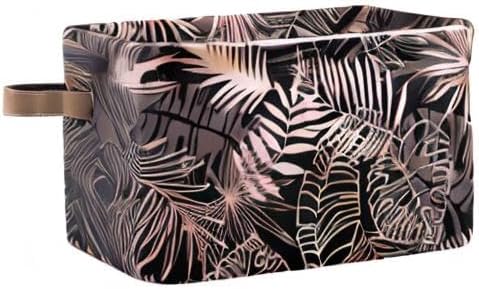 susiyo Large Foldable Storage Bin Rose Gold Palm Leaves Fabric Storage Baskets Collapsible Decorative Baskets Organizing Basket Bin with PU Handles for Shelves Home Closet Bedroom Living Room-2Pack