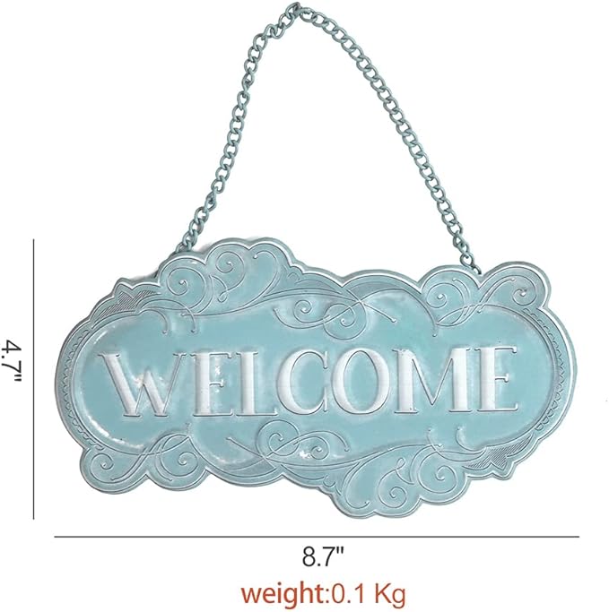 All Chic Metal Welcome Sign for Front Door Hanging welcome decor Welcome Door Sign Small Hanging Welcome Back Decorations Decor Front Porch Weclome Sign