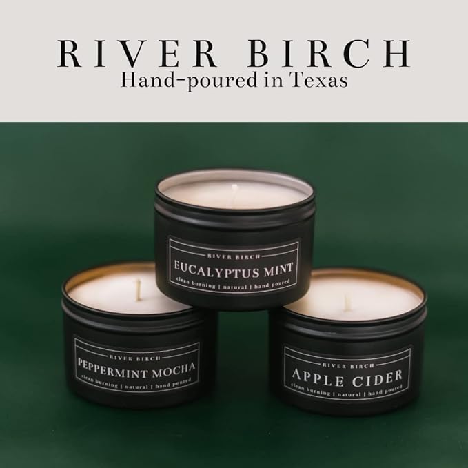 River Birch Candles Patchouli Amber Scented Candle | Premium, All-Natural, Non-Toxic, Soy Candles | 8 oz. Black Matte Tin Travel Candle | Cozy Relaxing Gifts for Home