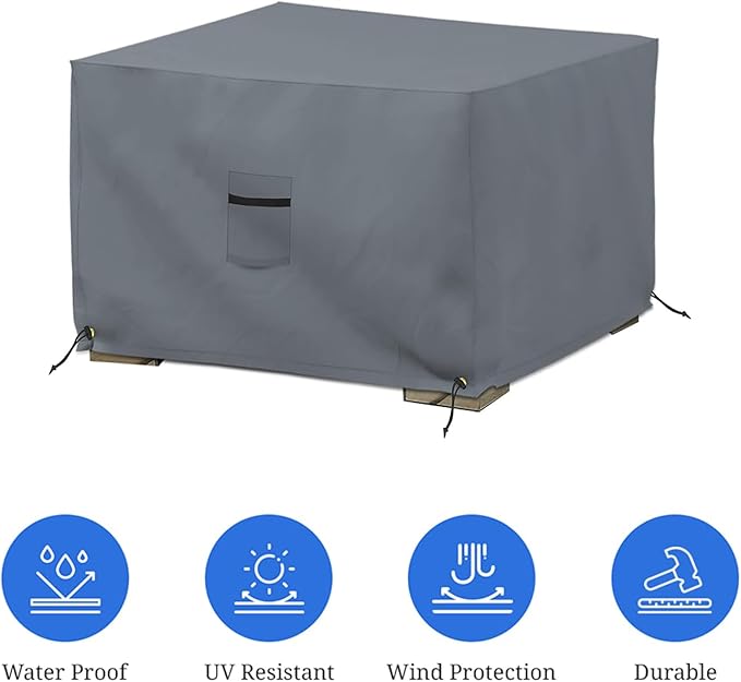 Covers & All Waterproof Ottoman Cover, 12 Oz PVC Coated Polyester, Outdoor Ottoman Slipcover, Square Patio Furniture Covers Suitable for Indoor and Outdoor Use (30" L x 30" W x 18" H, Gray)