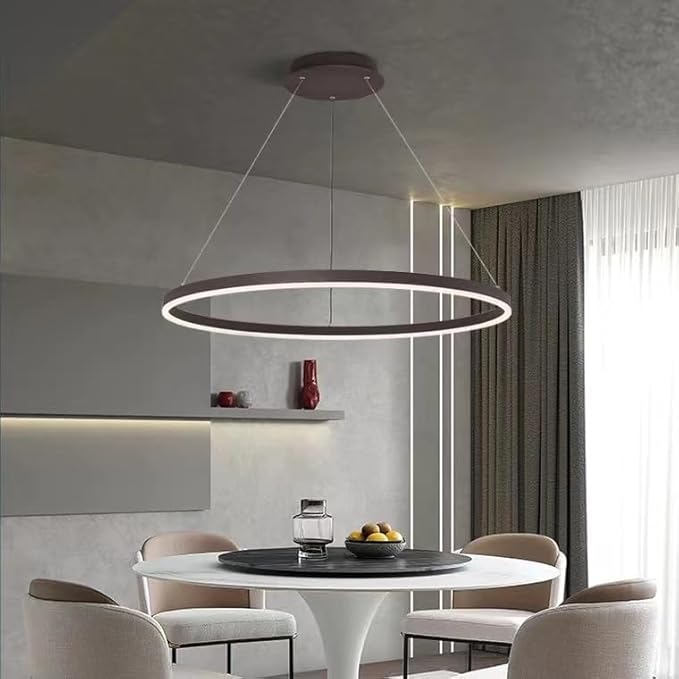 LightInTheBox Modern LED Ring Chandelier, 31.5" Halo Pendant Light Fixture Circle Minimalist Dimmable Hanging Light Metal Acrylic for Living Room Dinning Room Bedroom (Coffee)