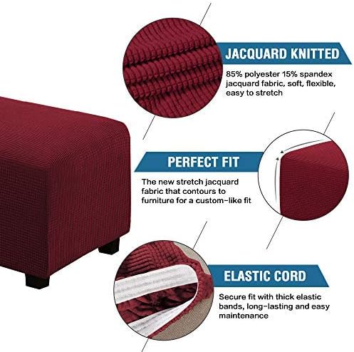 H.VERSAILTEX Ottoman Cover Slipcover Rectangle Fit Length 33'-38' Footrest Sofa Slipcovers Stool Cover Footstool Protector Covers Feature Stretch Thick Jacquard Fabric Removable Washable - Burgundy