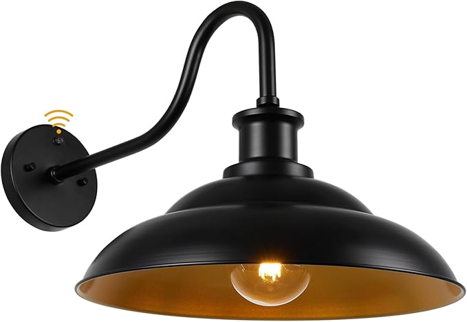 Outdoor Barn Light Fixture Dusk to Dawn, 16in Dome Large Farmhouse Exterior Wall Mount Light Wall Sconce Ideal for Farmhouse, Garage, Patio, Doorway