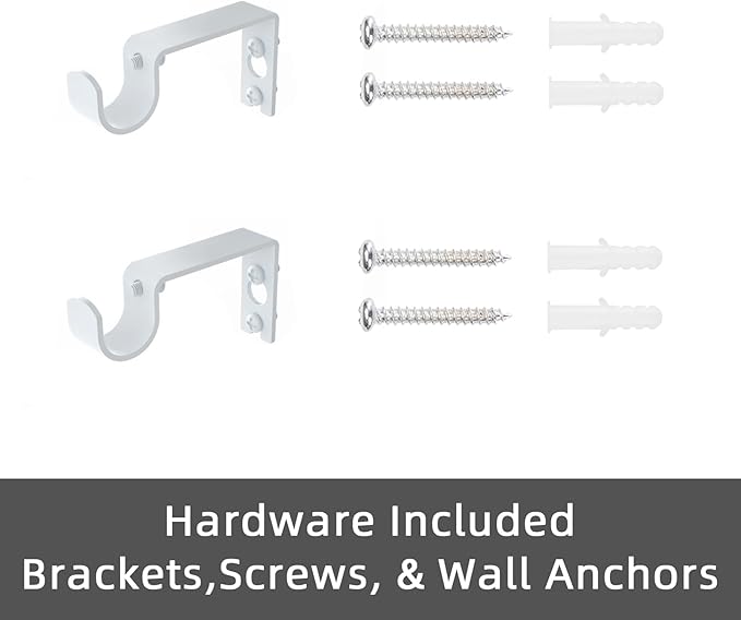 Curtain Rods for windows 32-62 inch, 5/8 inch Decorative White Splicing Heavy Duty Metal Curtain Rod set with Brackets